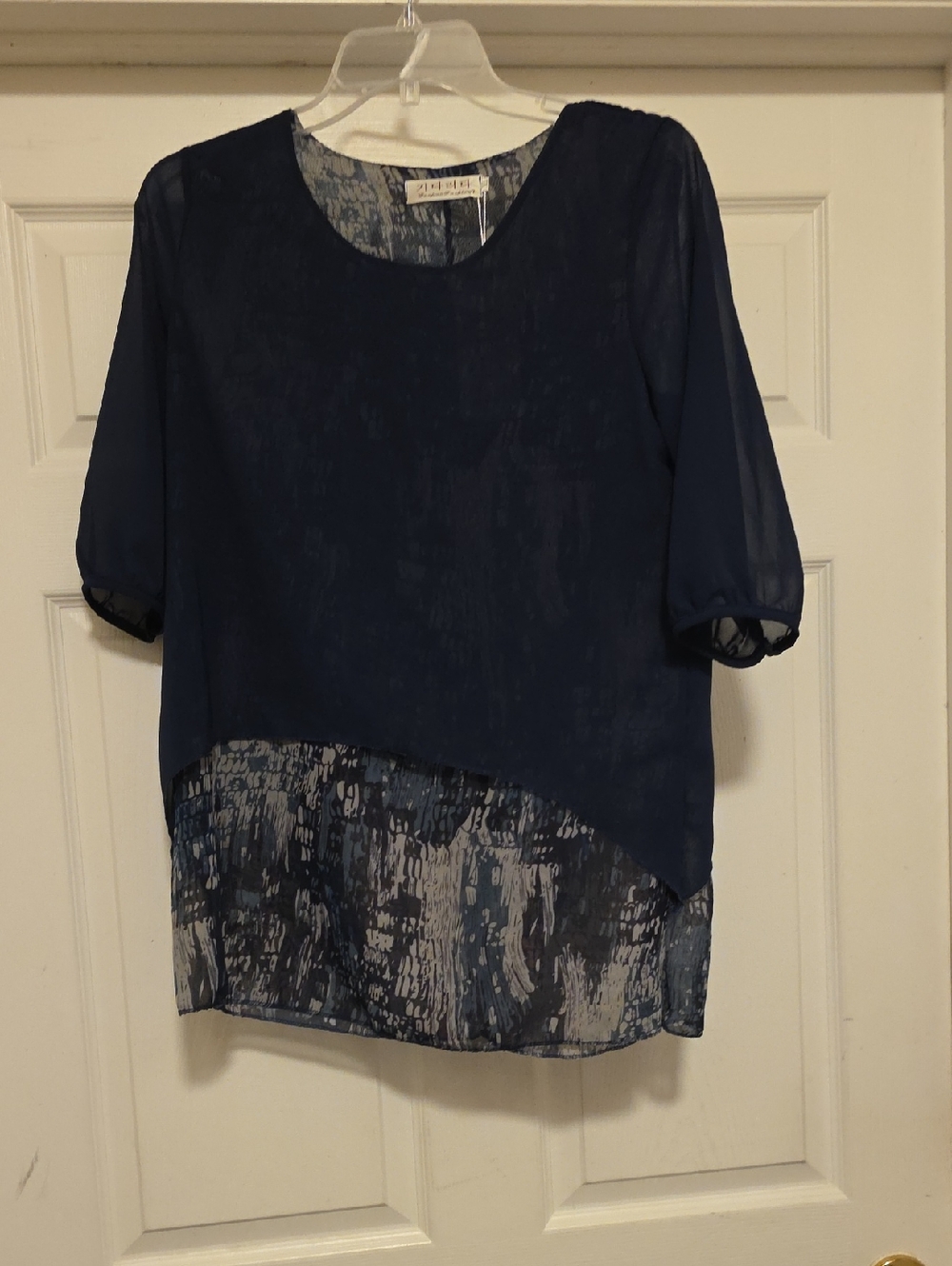 Zizzi Dark Blue Sheer Layered Short Sleeve Blouse